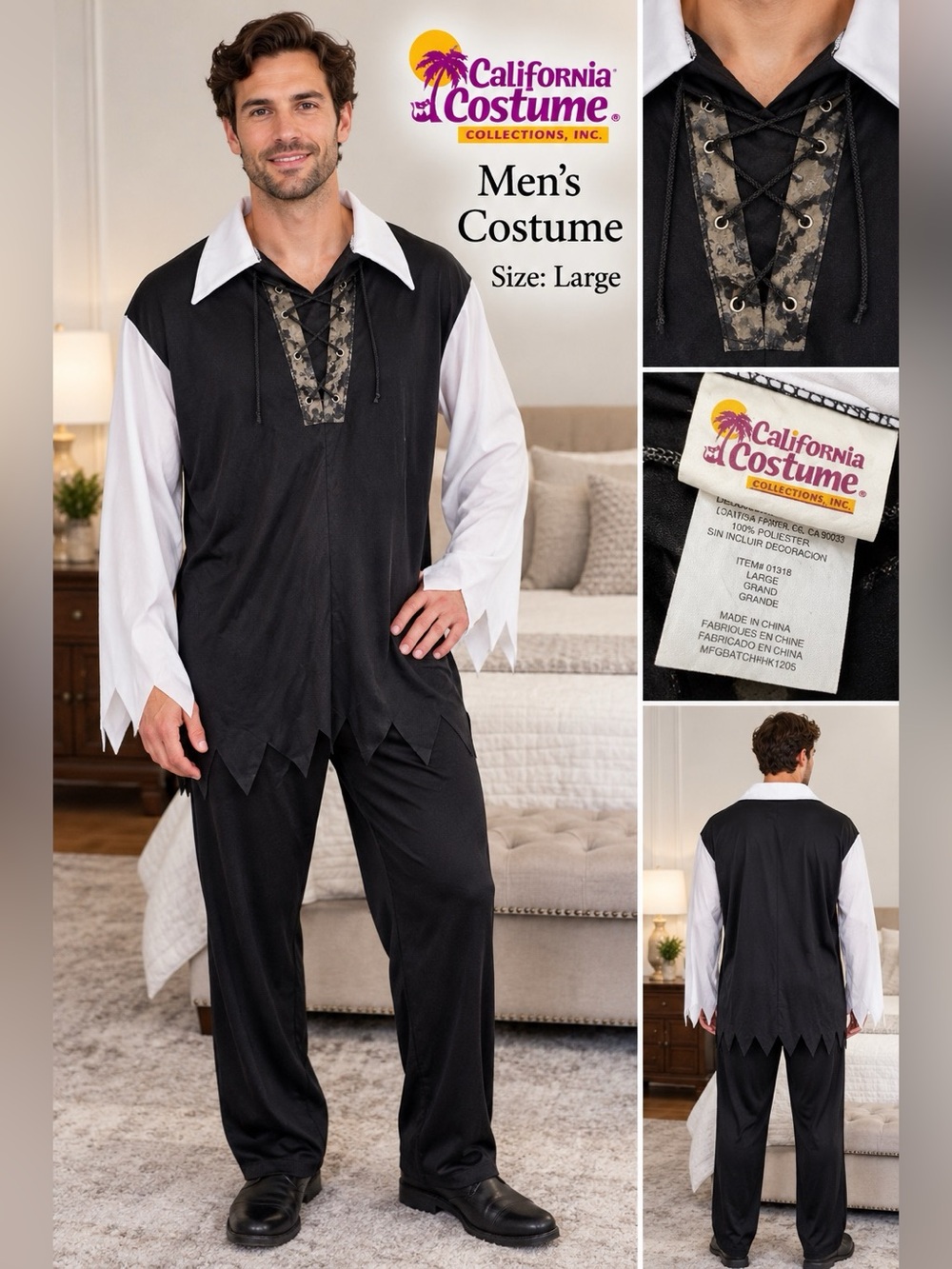 Halloween~ Men's Costume Black & White Size Large
